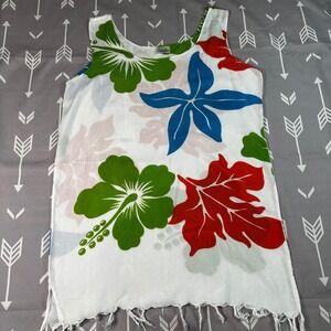 Tania Bohemian Tropical Hibiscus Floral Print Beach Cover Up Dress Tassels Sz 11